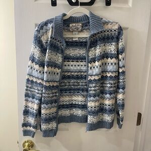 Vintage Blue and White Patterned Cardigan